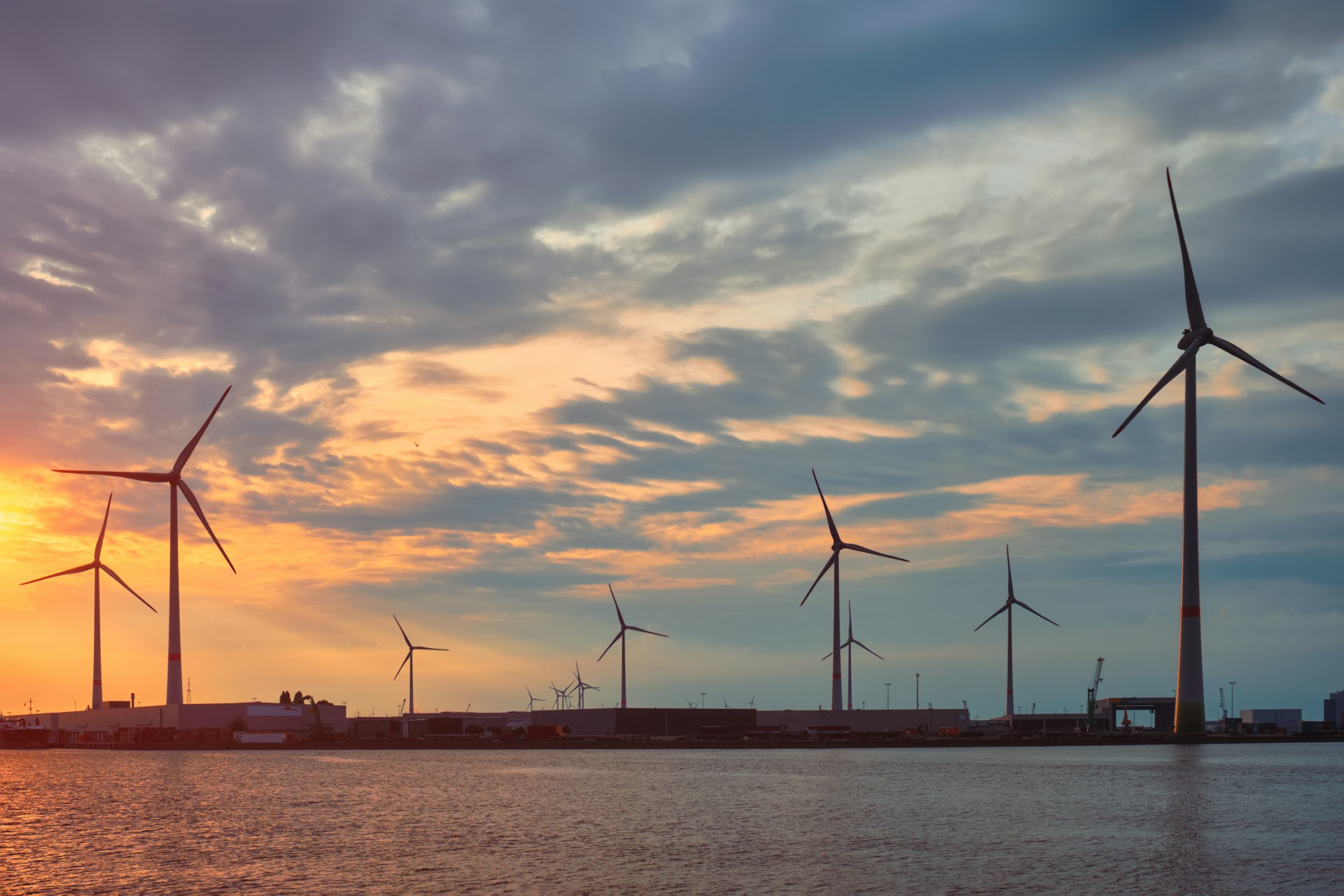 Port of Antwerp at sunset