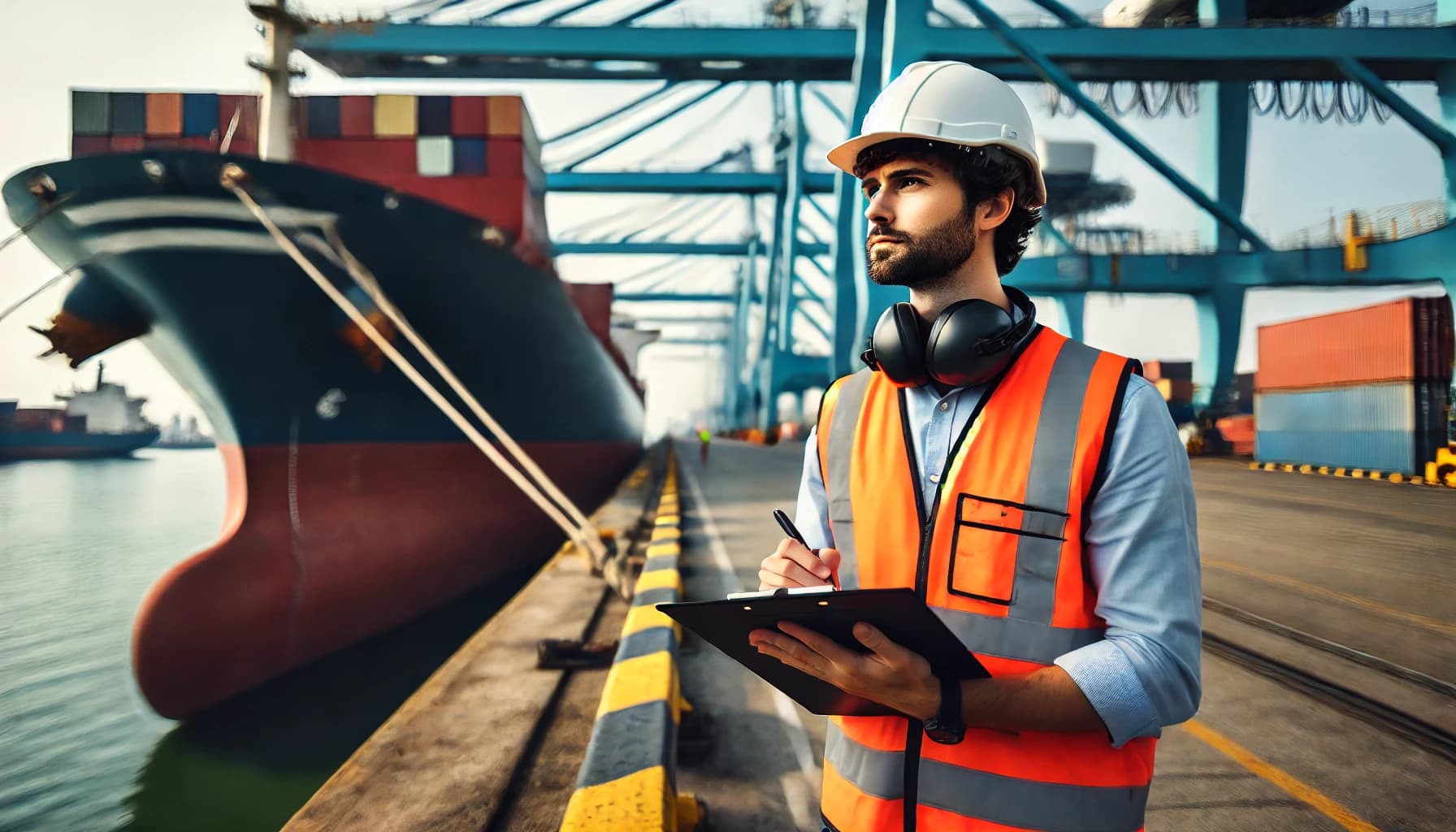 a man working as a Marine Surveyor in a port