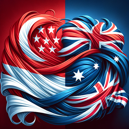 Singapore and Australian flags intertwined