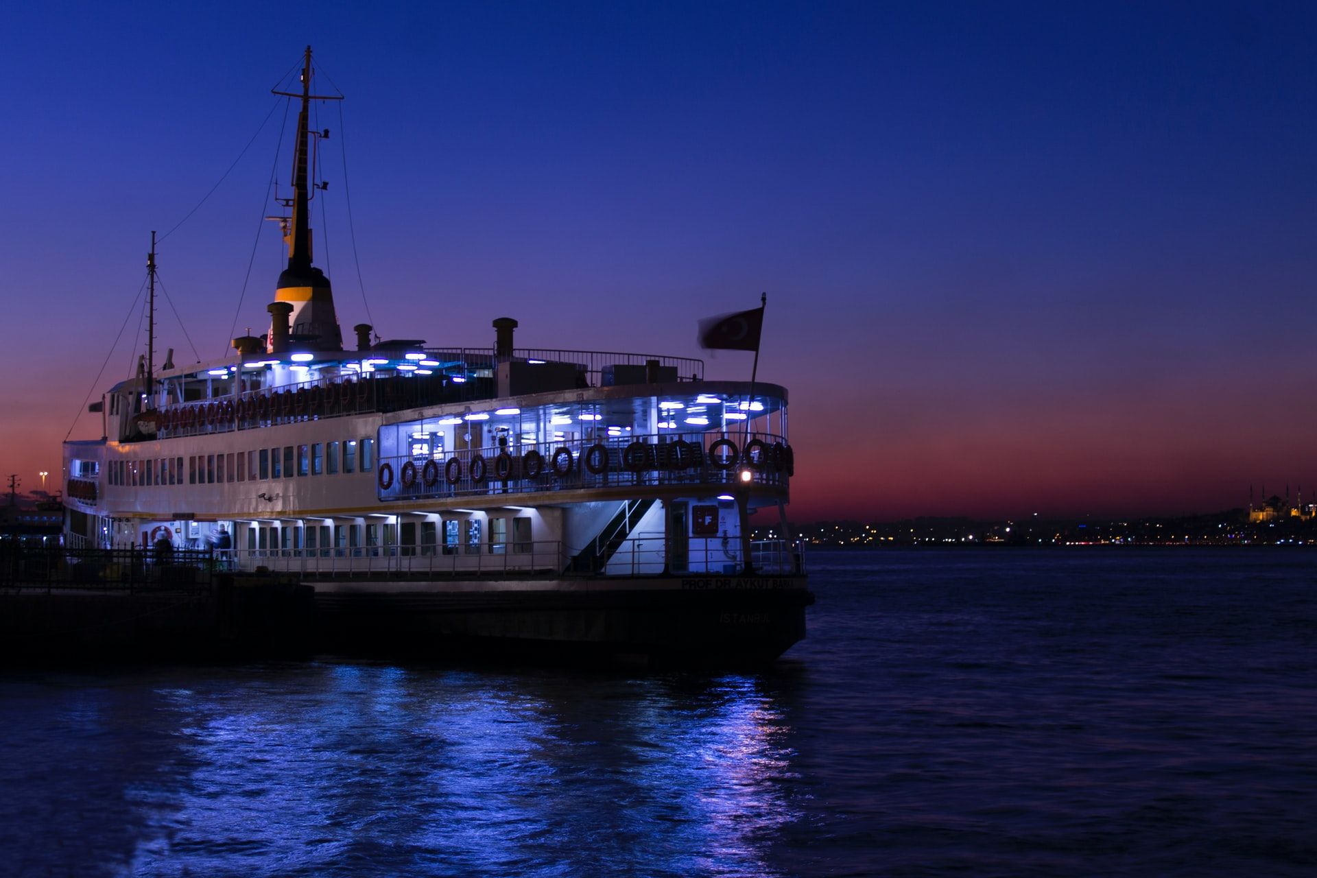 ferry at dusk