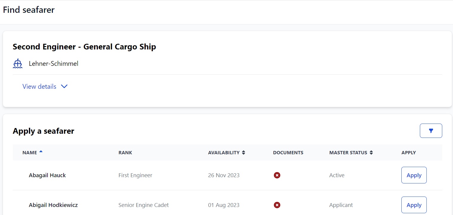 Screenshot of Martide's maritime recruitment and maritime crew management system software