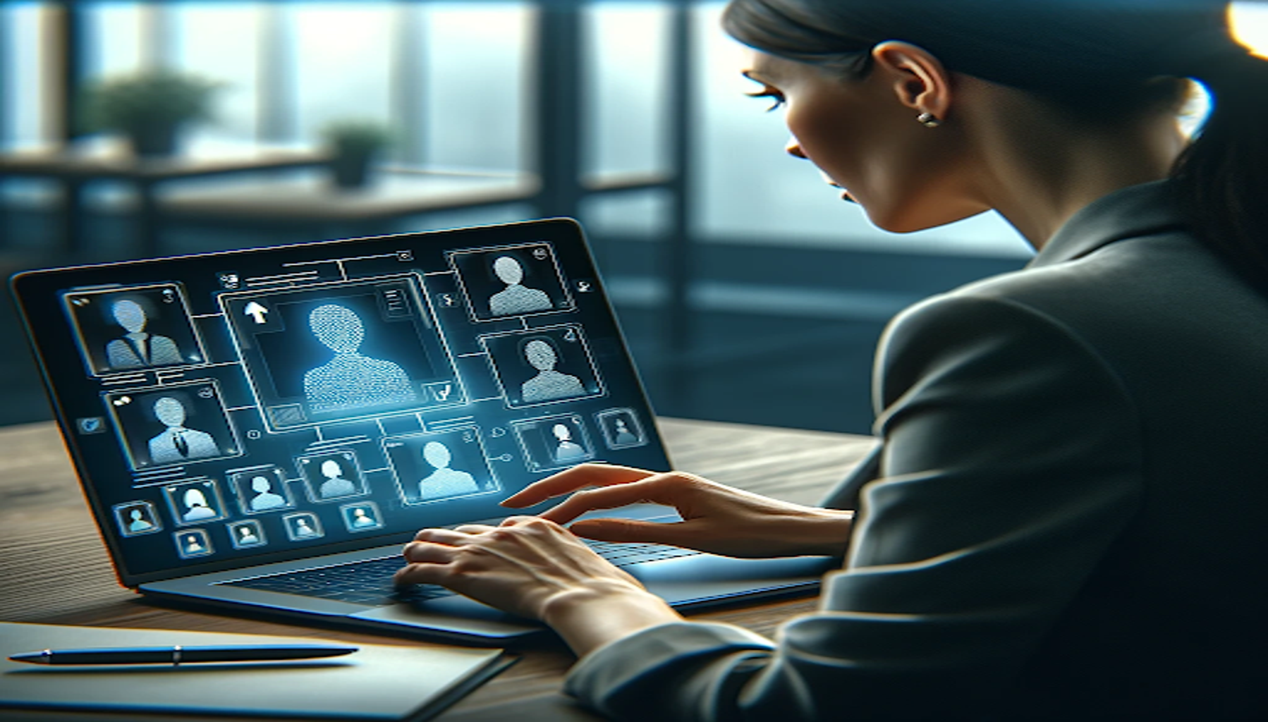 a woman using a laptop to organize maritime recruitment job canidates