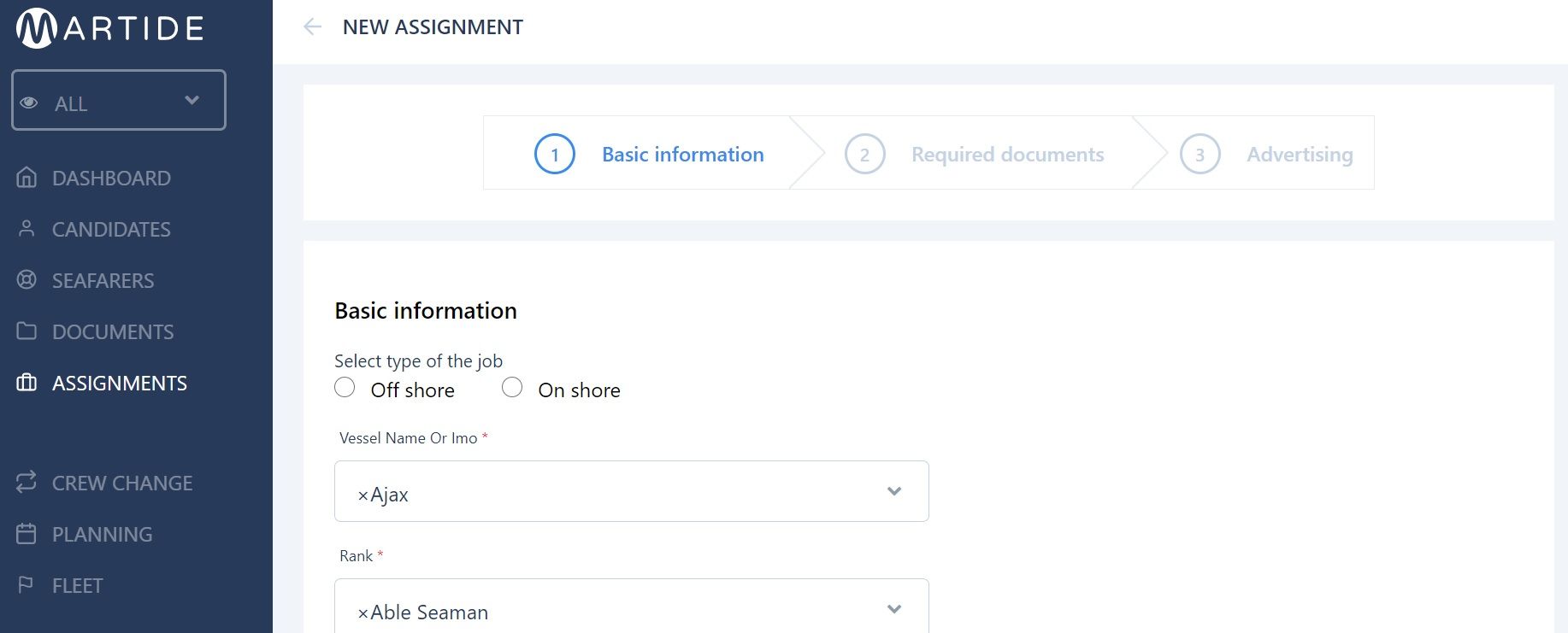 Screenshot of Martide's maritime recruitment and maritime crew management system software