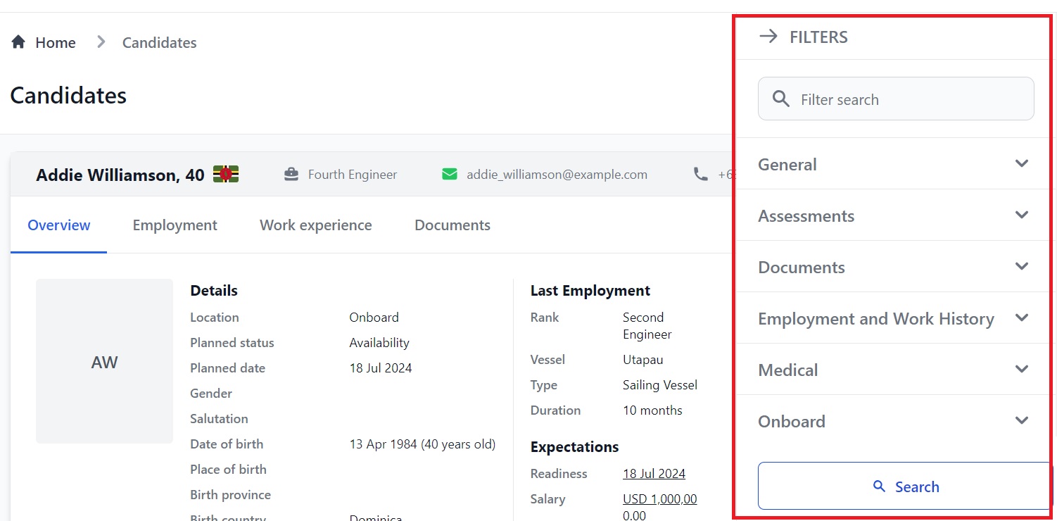 Screenshot of Martide's maritime recruitment and maritime crew management system software