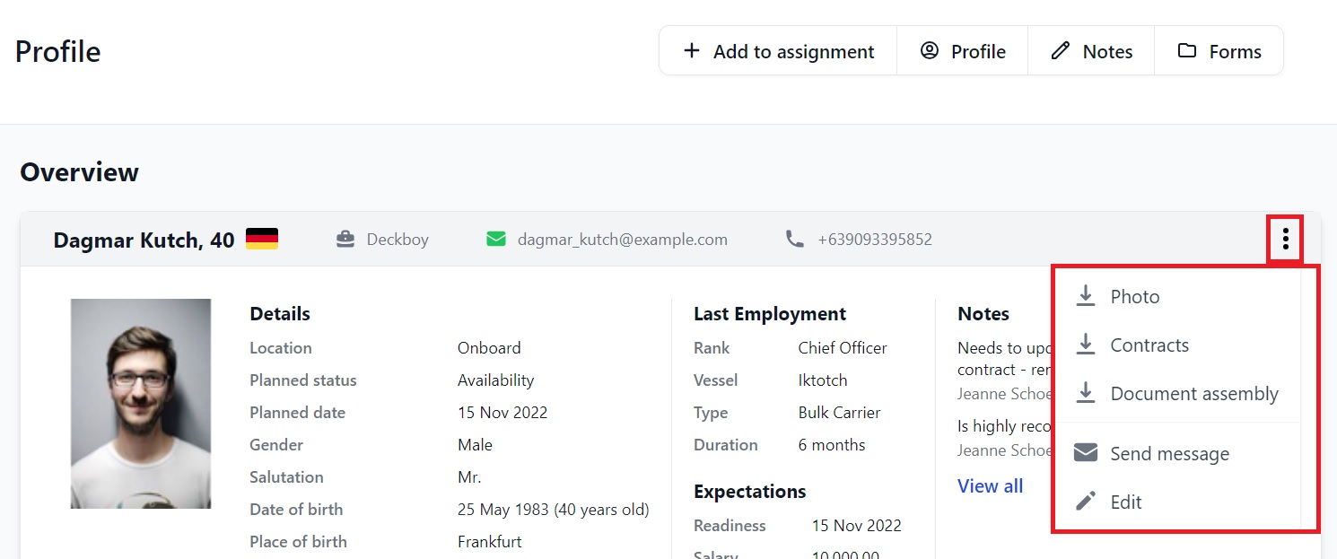 Screenshot of Martide's maritime recruitment software showing the Candidates page 