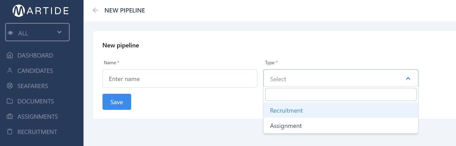 Screenshot of Martide's maritime recruitment and maritime crew management system software