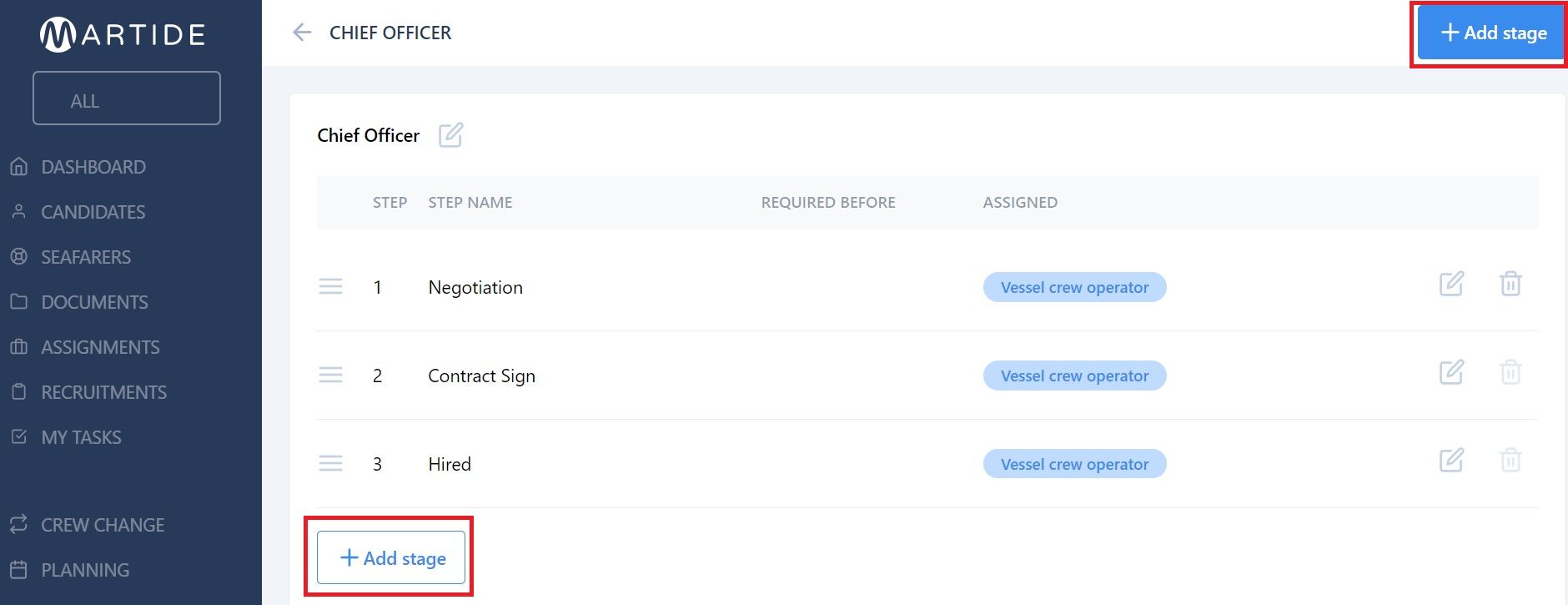 Screenshot of Martide's maritime recruitment and maritime crew management system software