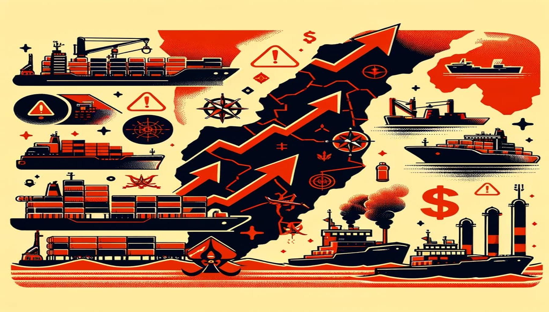 Red Sea dangers and disrupted shipping routes graphic