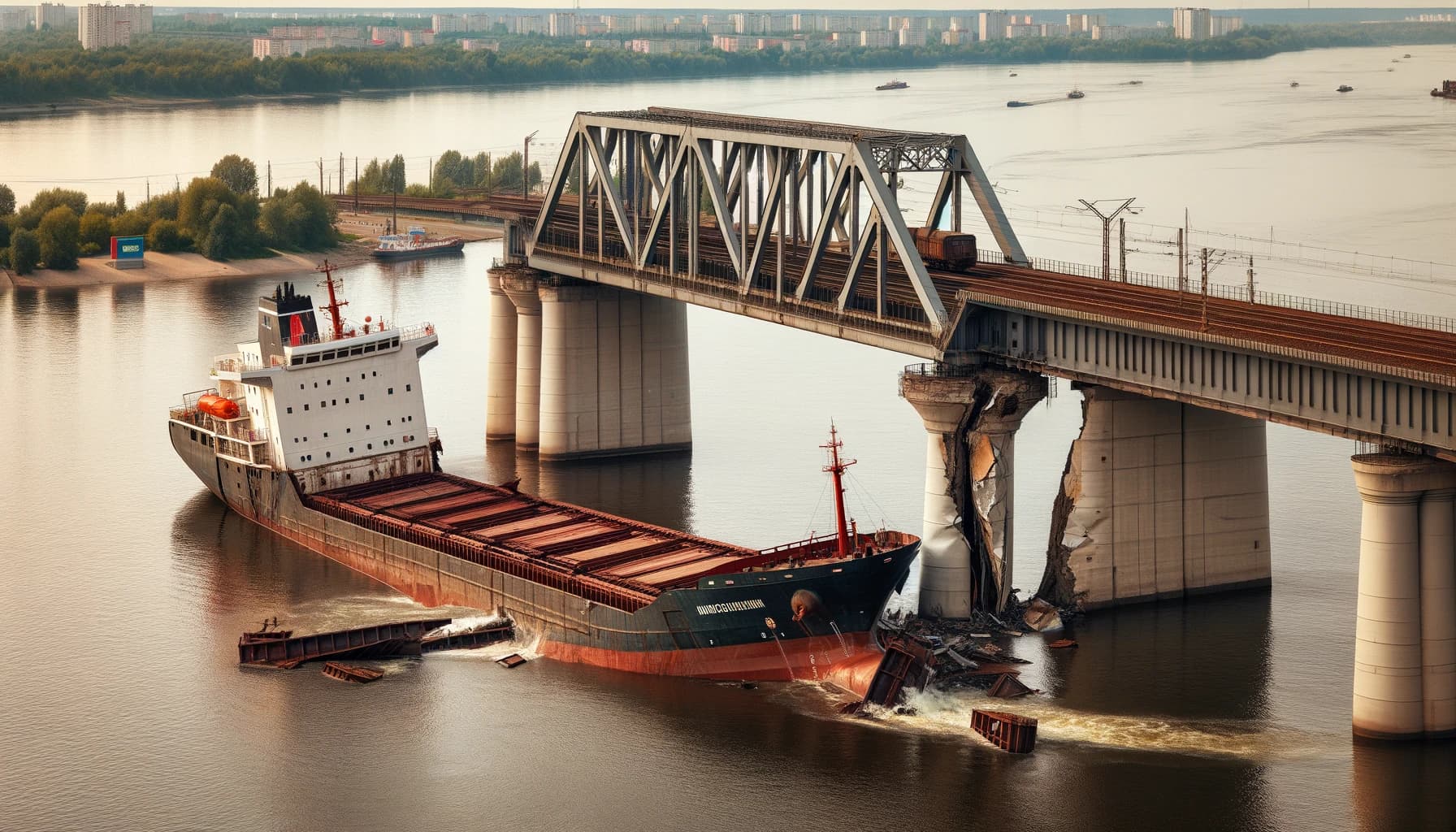 a cargo ship hitting a bridge 