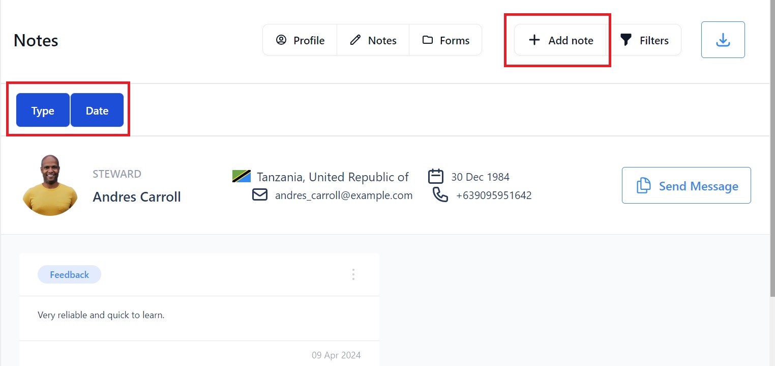 Screenshot of Martide's maritime crew management system showing a seafarer's profile feature 