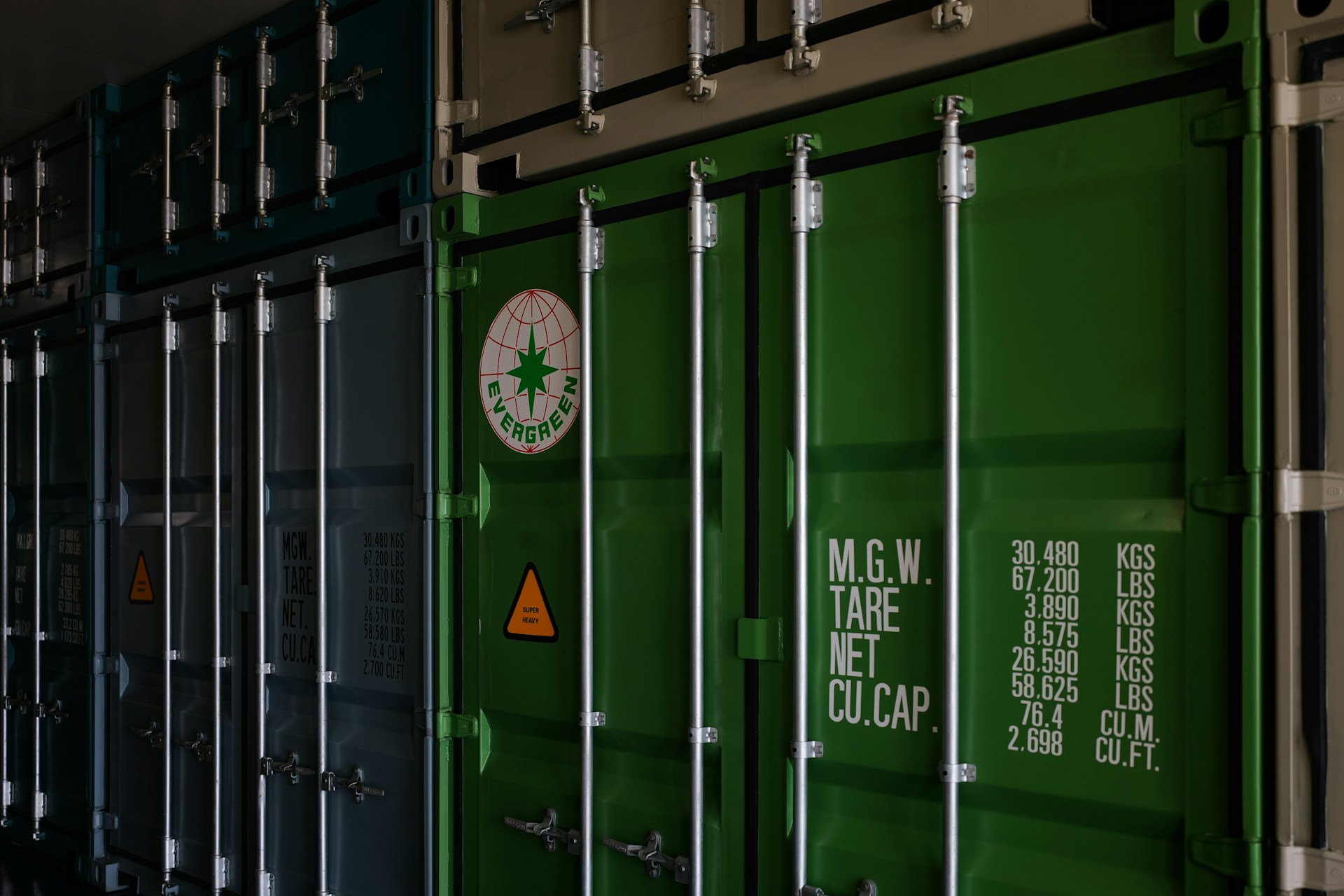 Close up of a green shipping container