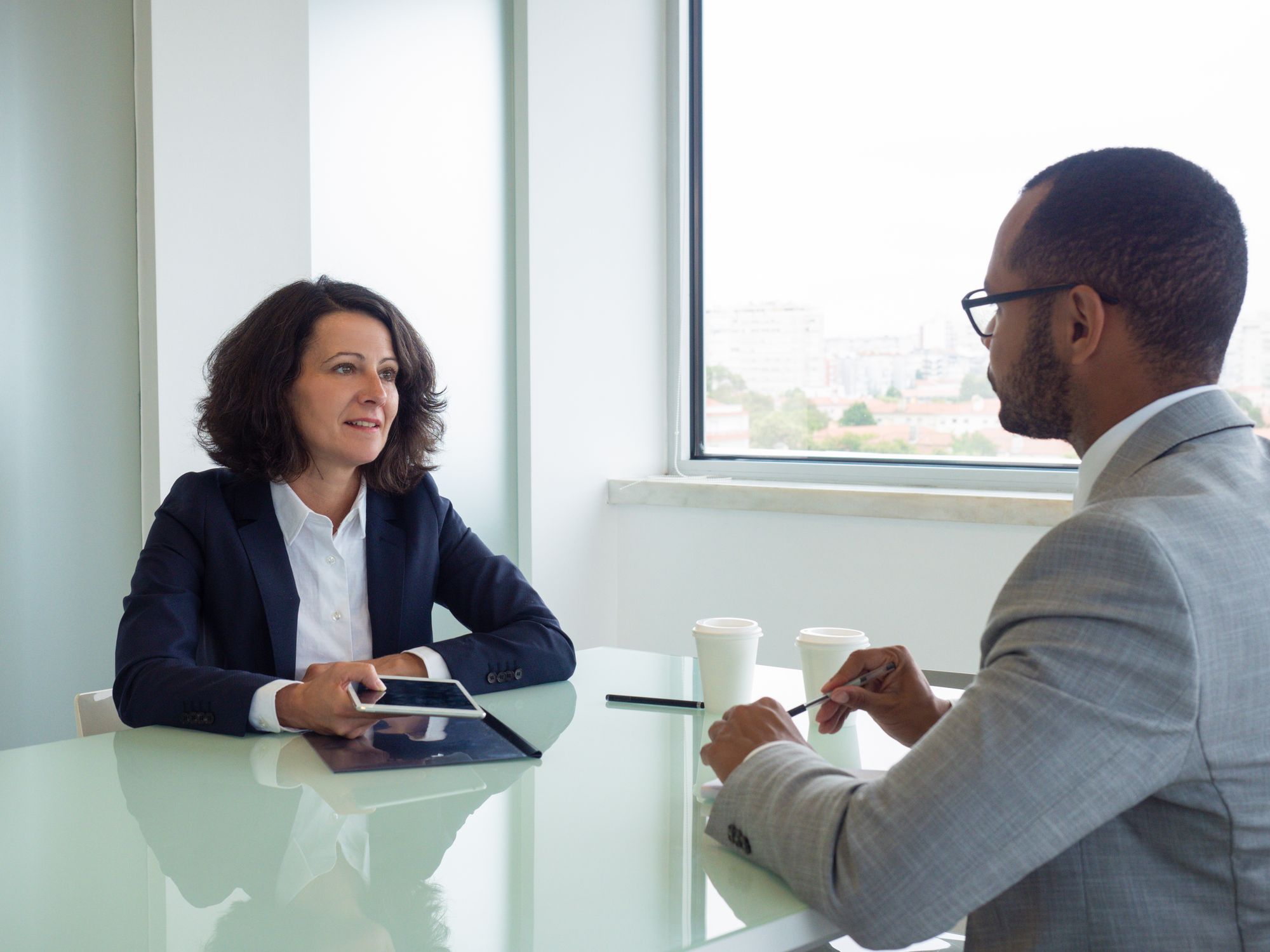 Talking about career. HR-Managers Fight. Paula is starting a New Business Interview.